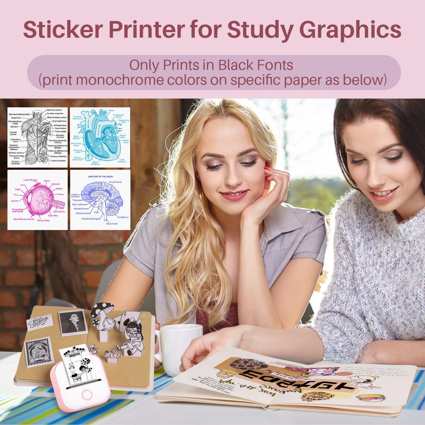 Memoking Mini-Drucker - T02 Aufkleberdrucker, Druckkapsel, tragbarer thermischer tintenloser Aufkleberhersteller, Bluetooth-Taschen-Minifotodrucker, Sofortdruck, Smart AI APP, für Studentenstudiennotizen, Tagebuch, Heimwerker, Geschenk
