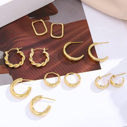 Creolen Set für Damen, 6 Paar 14K Vergoldet Leicht Hypoallergen Dick Offen Gedreht Creolen Ohrringe Pack Schmuck