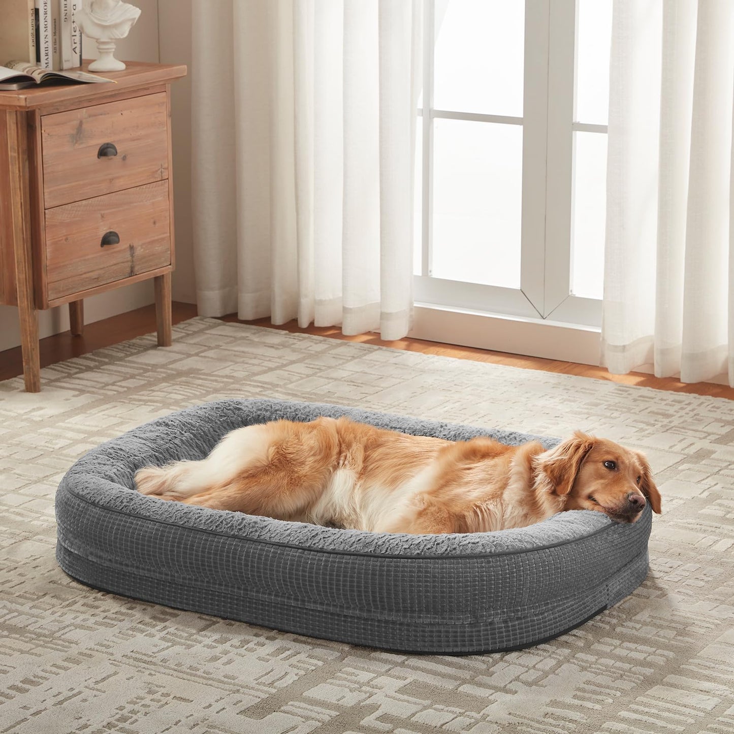 JOEJOY Orthopedic Dog Beds Large Sized Dog, XL Egg-Crate Memory Foam Pet Couch Bed with Bolster Sides, Waterproof Lining, Removable Washable Cover & Non-Slip Bottom, Brown