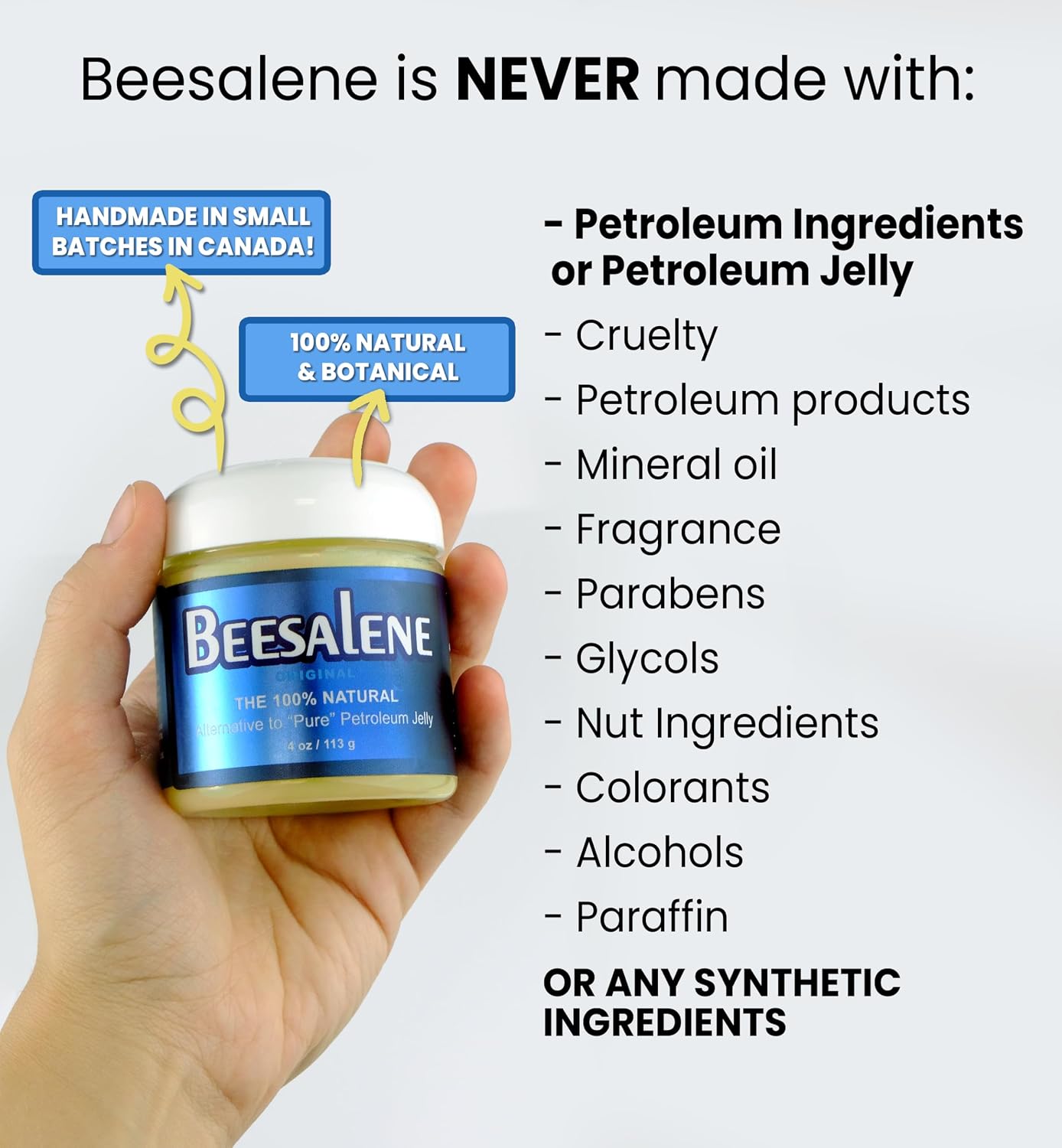 Beeseline Original - 100% Natural & Hypoallergenic Alternative to Petroleum Jelly - Lips, Hands, Baby, Makeup Remover and More (4 oz)