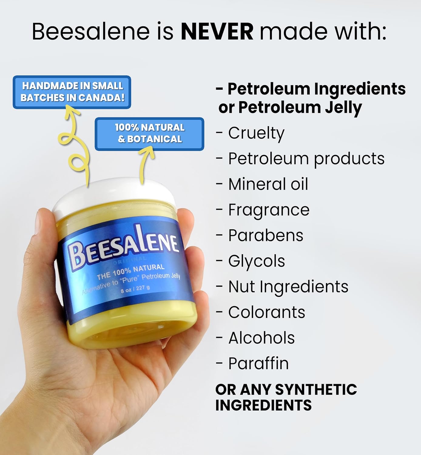 Beesalene Original Unpetroleum - 100% Natural & Hypoallergenic Alternative to Petroleum Jelly - Lips, Hands, Feet, Makeup Remover and More (8 Ounce)