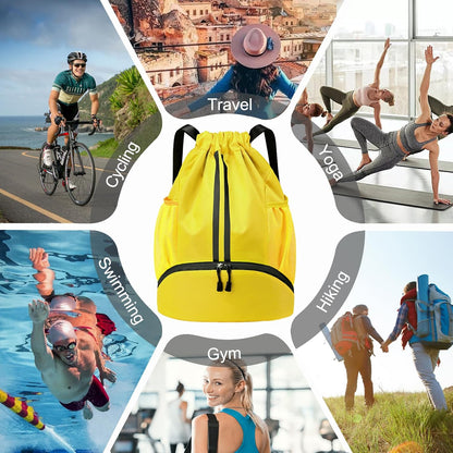 Hoedia Sports-Kordelzugrucksack – Schwimm-Turnbeutel mit Schuhfach und wasserdichter Tasche für Damen und Herren