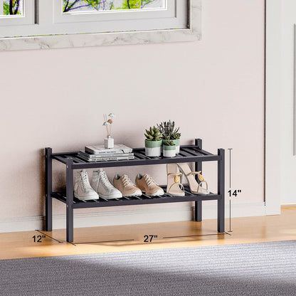 ROMGUAR CRAFT 3 Tier Bamboo Shoe Rack for Closet Free Standing Wood Shoe Shelf Storage Organizer for Entryway Small Space Stackable 27"x11"x20" (Natural)