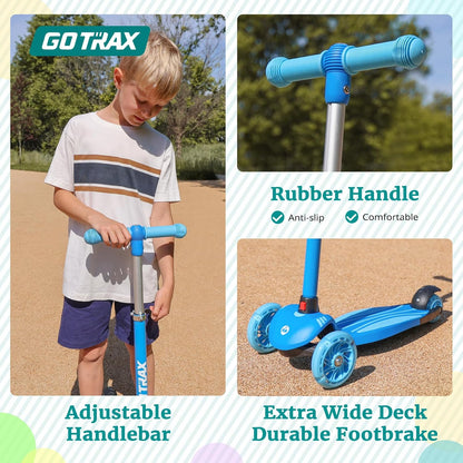 Gotrax KS1 Kinder-Roller, LED-Räder und 3-fach verstellbare Lenkerhöhe, Lean-to-Steer & breites Anti-Rutsch-Deck, 3-Rad-Roller für Jungen und Mädchen ab 3 Jahren und bis 45 kg