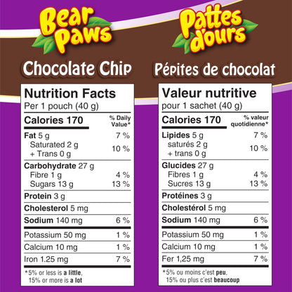 Dare Bären-Tatzen, Schokoladenstückchen-Soft-Cookies, 480 g/16,9 oz., x 12 Beutel, Familienpackung, Erdnussfrei (Importiert aus Kanada)