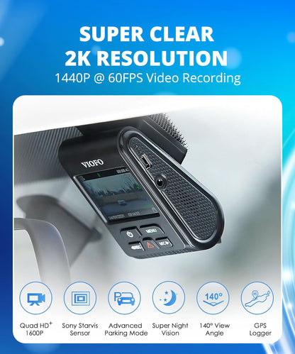 VIOFO Dashcam A119 V3 2K 2560x1440P Quad HD+ 60FPS Front-Auto-Dashcam, 5MP STARVIS Sensor, 140-Grad-Weitwinkel, GPS enthalten, gepufferter Parkmodus, echtes HDR, Bewegungserkennung, Zeitraffer