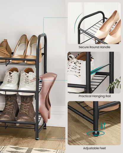 SONGMICS Stackable Shoe Rack, 4 Tier Metal Shoes Rack Storage Shelf, Holds up to 16 Pairs Shoes, Adjustable Slanted Shelves Tower Organizer for Closet Entryway Small Spaces, Bronze