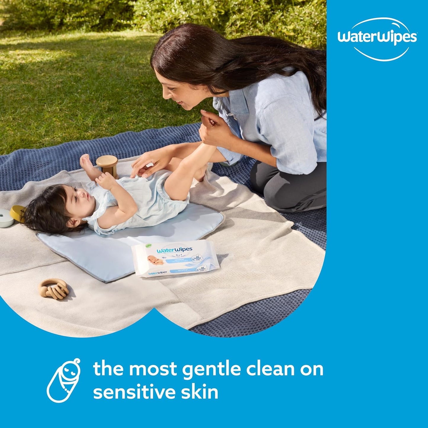 WaterWipes Sensitive+ Baby-Feuchttücher für Neugeborene und Babys, 3-in-1 reinigt, pflegt, schützt, 99,9 % Wasser, unparfümiert & hypoallergen, 720 Stück (12 Packungen)