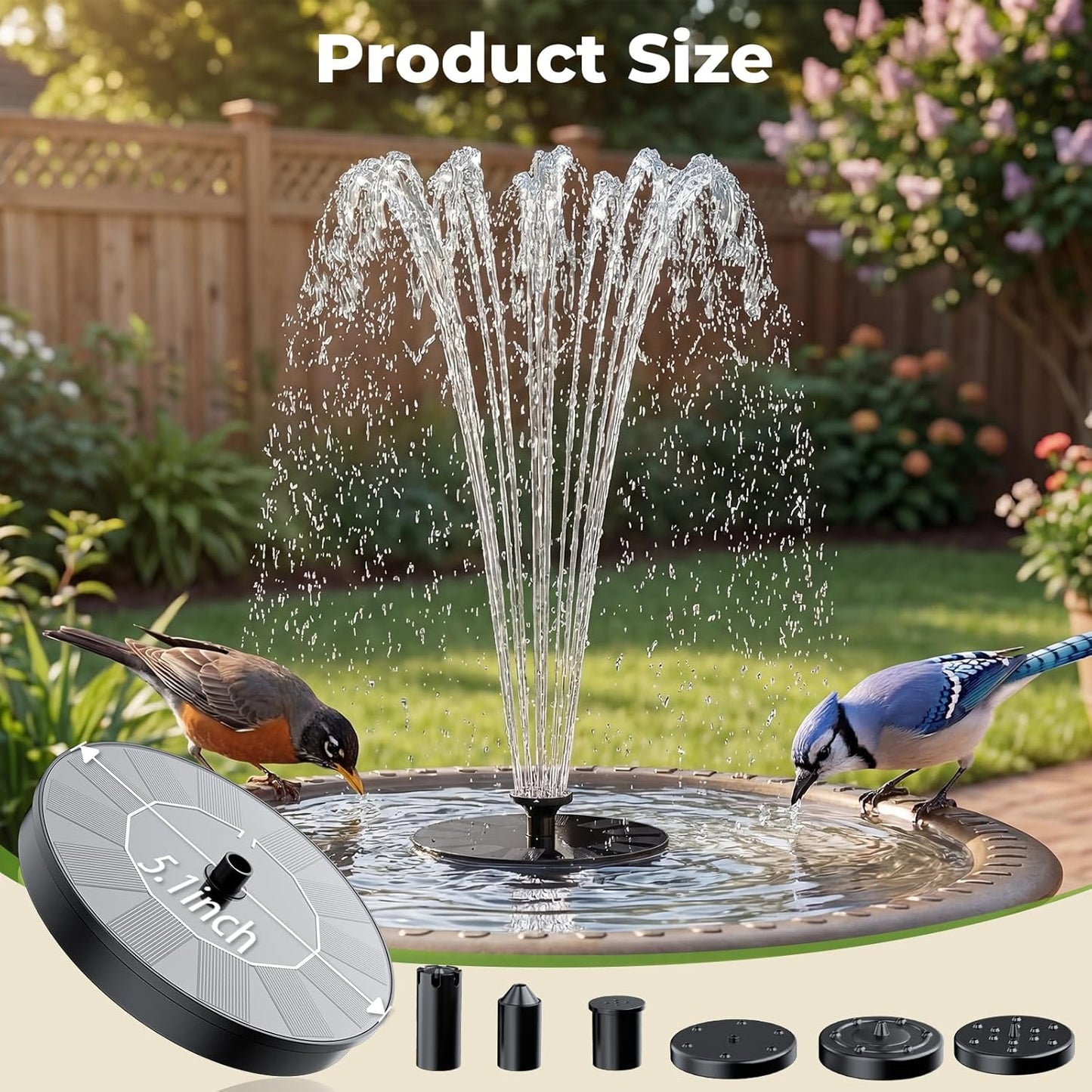 AISITIN Solar Fountain Pump with 6 Nozzles, 2026 Solar Bird Bath Fountains, Upgraded Floating Solar Water Fountain for Garden, Pond, Pool & Outdoor