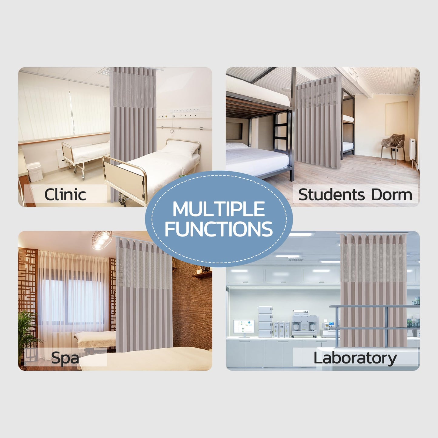 Inherent Flame Retardant Hospital Curtain Room Divider with Flat Hooks Cubicle Divider Privacy Medical Curtain for Hospital, Medical Clinic, Lab(1 Panel, 5x8FT,Grey)