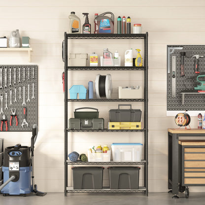 SONGMICS Storage Shelf, Small Metal Wire Shelving Unit, Adjustable Shelves, for Small Spaces, Garage, Bedroom, Living Room, Kitchen, Pantry, 5 Tier, 11.8 x 11.8 x 47.6 Inches, Ink Black ULGR123BH01