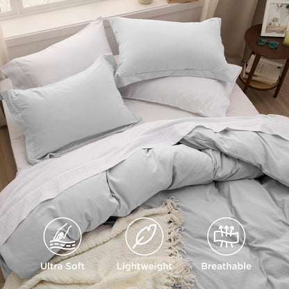 Funda nórdica blanca Bedsure, tamaño Queen, 3 piezas, aspecto de algodón prelavado, juego de cama extrasuave, incluye 1 funda nórdica de 228 x 228 cm con cierre de cremallera y 2 fundas de almohada, edredón no incluido