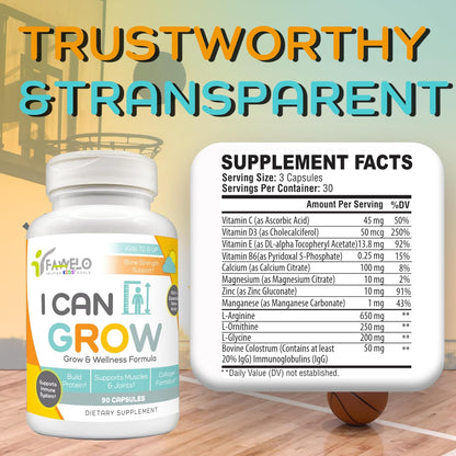 I Can Grow 6-Month Supply Bundle – 6x Day-Time + 6x Night-Time Growth Supplements for Kids 10+ & Teens | L-Arginine, Colostrum, Magnesium | Daily Height Support + Sleep Aid for Natural Growth | 12-Pac