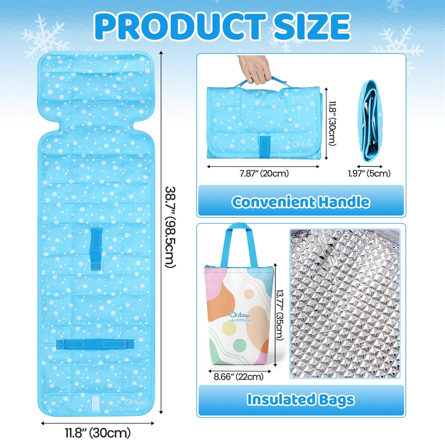 Orzbow Car Seat Cooling Pad with Insulated Bag, Carseat Cooler Pad for Babies Toddler Kids Infant, Portable Baby Cooling Pad for Hot Summer to Keep Comfortable, Blue