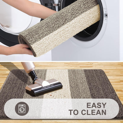 Grandaily Fußmatte für Innenbereich, 50 x 80 cm, rutschfest, Schmutzfänger, saugfähig, für die Haustür, waschbar, gestreift, für den Innenbereich, flach, Willkommensmatte, Eingangsmatte, Grau