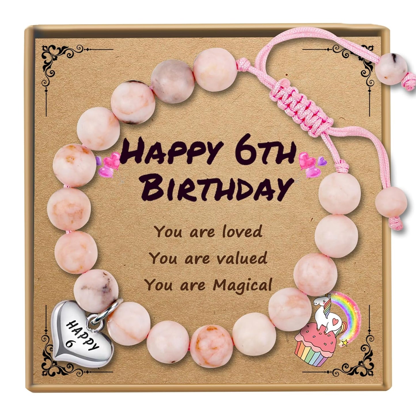 Sereney 6 Year Old Girl Birthday Gift, Adjustable Beaded 6th Birthday Bracelets as 6th Birthday Gifts for 6 yr Girl, Six Year Old Girls Birthday Gifts for Daughter Niece Granddaughter