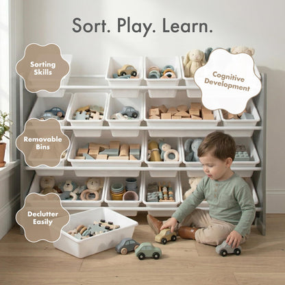 Humble Crew Toy Storage Organizer with 20 Removable Storage Bins for Kids Playroom, 4-Tier Toddler Toy Organization and Storage, Natural/White