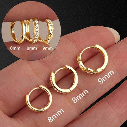 Inerney 14K Gold Plated Huggie Hoop Earrings for Women, Small Sterling Silver Earring Set Hypoallergenic Cartilage Helix Stacks, Mini Dainty Cute Trendy Birthstone Jewelry Gift for Multiple Piercings