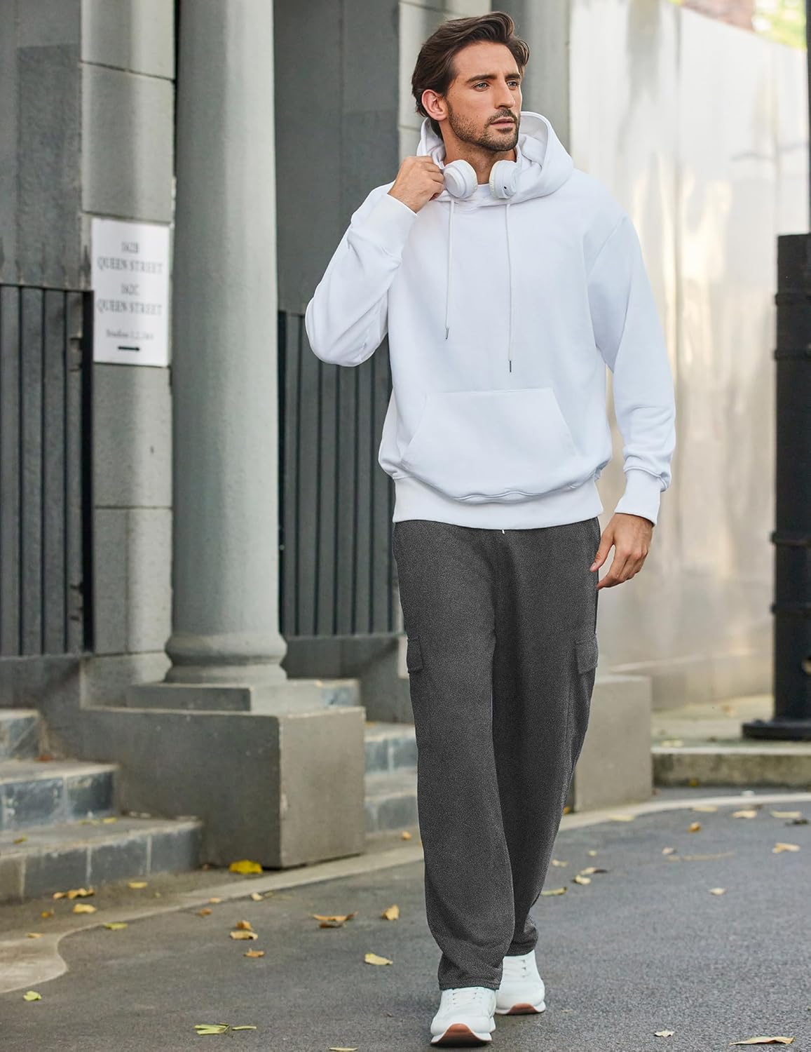 Deyeek Herren Cargo Jogginghose Open Bottom Baggy Leichte Cargo Sweatpants für Männer Locker sitzende Freizeithose mit Taschen