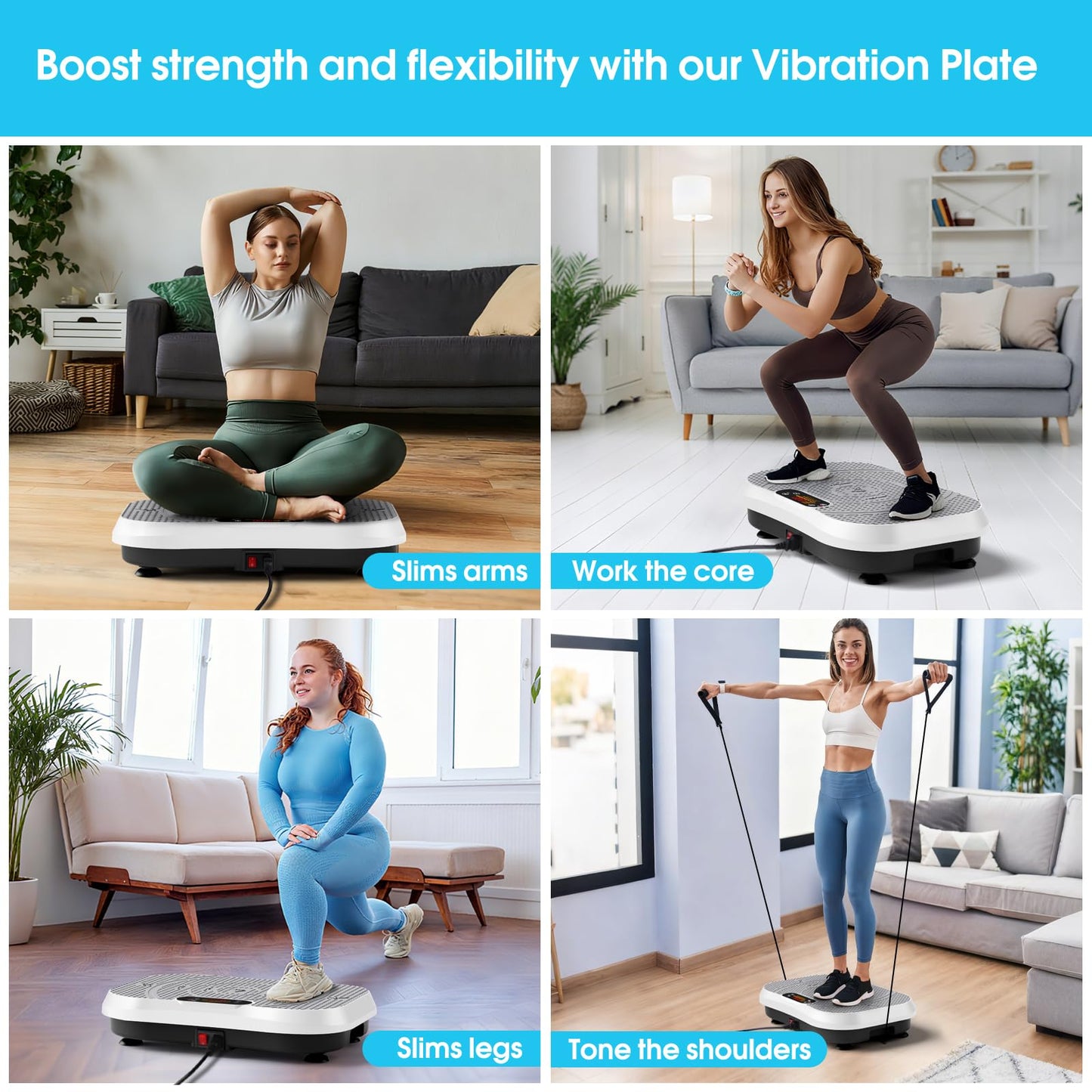 SoftGym Waver Vibration Plate Exercise Machine for Lymphatic Drainage Weight Loss,120 Speed Levels Vibrating Platform with Resistance Bands,Full-Body Workout Equipment for Muscle Activation