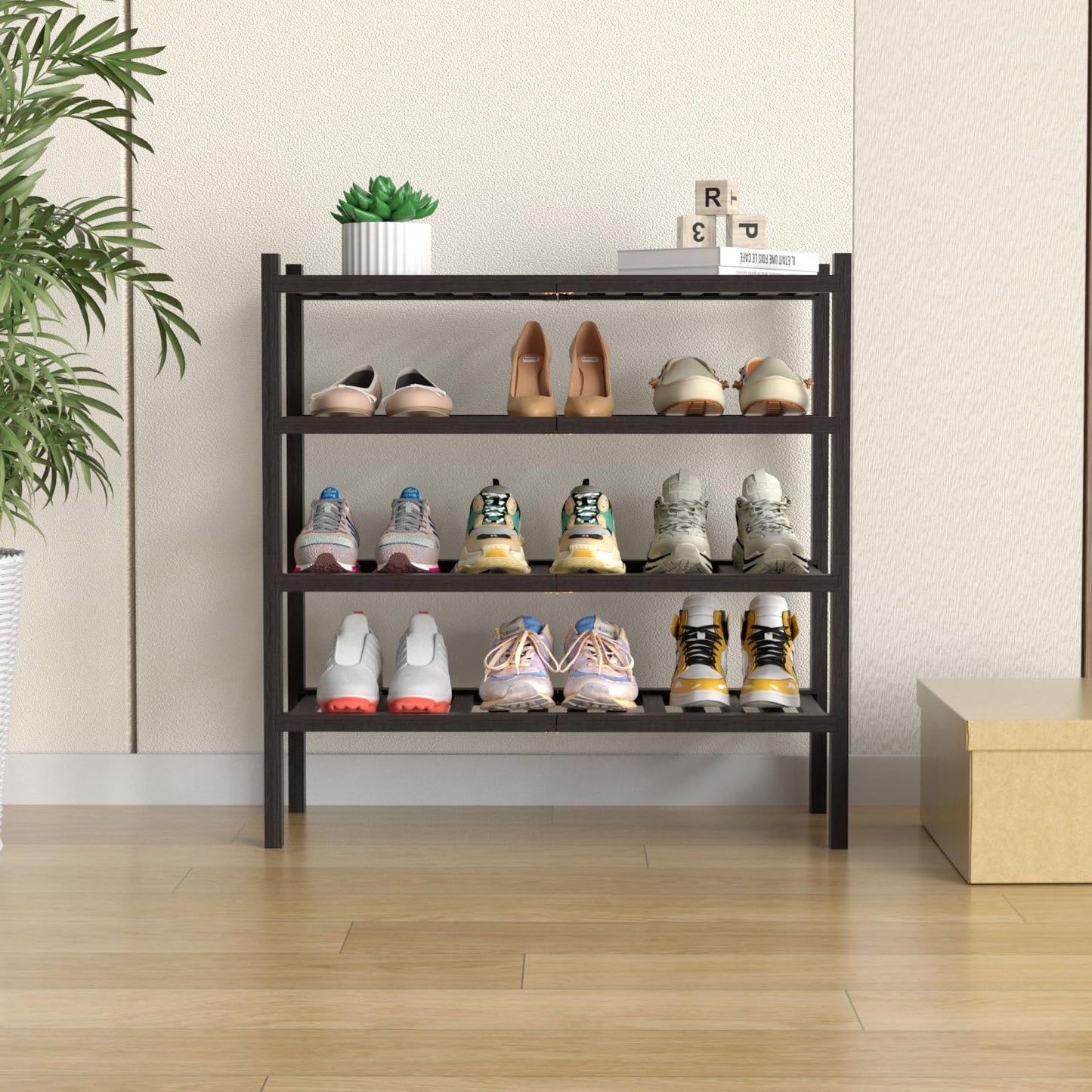 ROMGUAR CRAFT 3 Tier Bamboo Shoe Rack for Closet Free Standing Wood Shoe Shelf Storage Organizer for Entryway Small Space Stackable 27"x11"x20" (Natural)