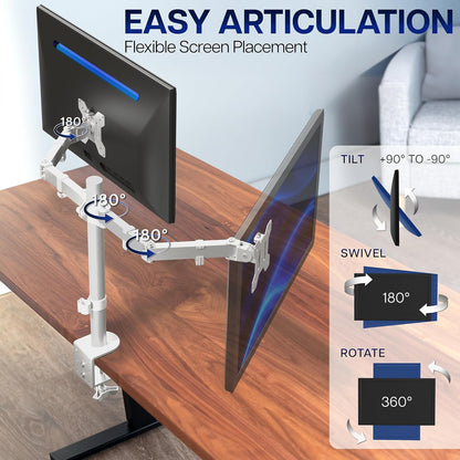 VIVO Dual-Monitor Tischhalterung, für 2 Bildschirme bis zu 30 Zoll und je 10 kg, Hochleistungs-Stahlständer voll verstellbar mit Klemme und Tülle, Schwarz, STAND-V002