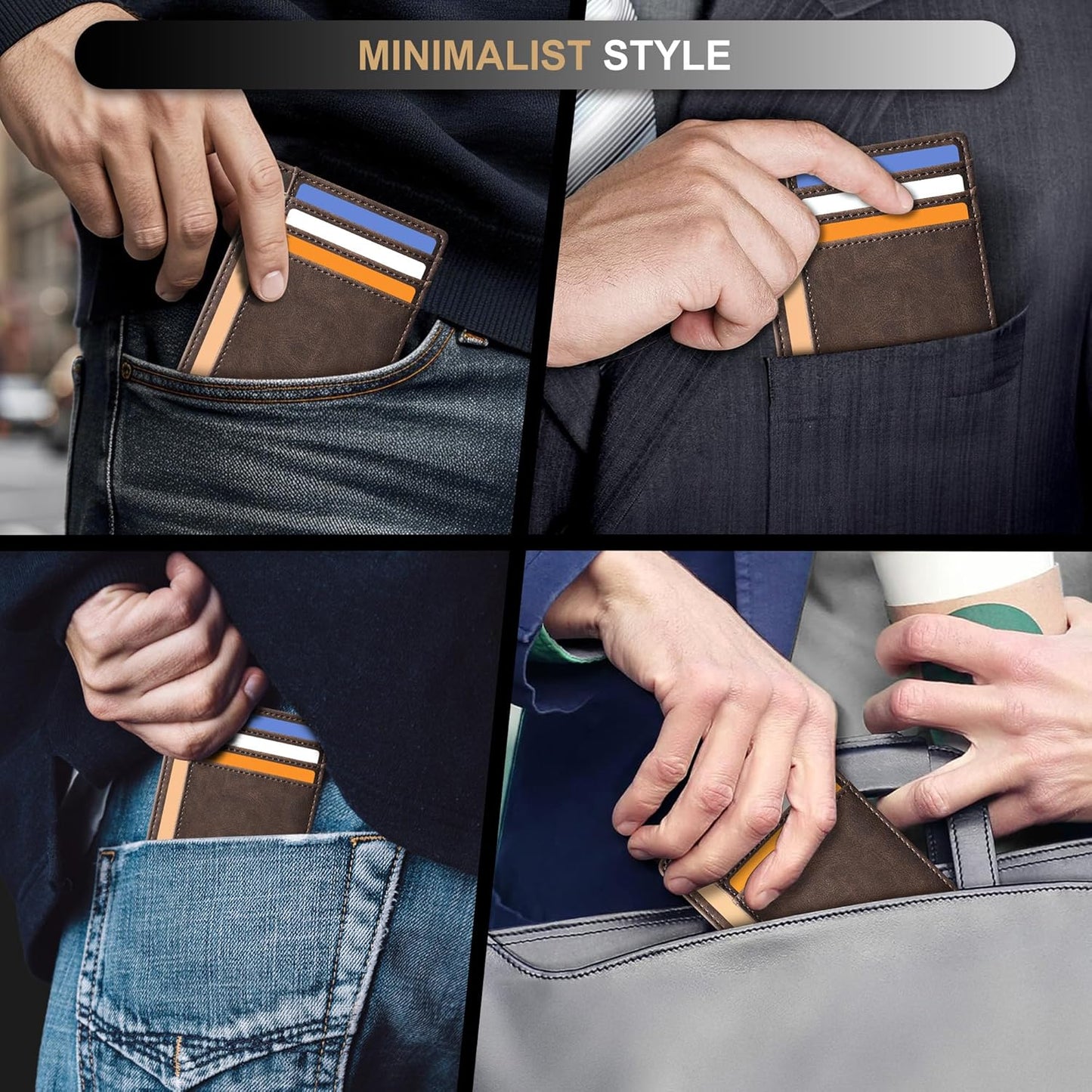 Travelambo Slim Wallet, Fronttasche, minimalistisch, Leder, RFID-blockierend, mittelgroß