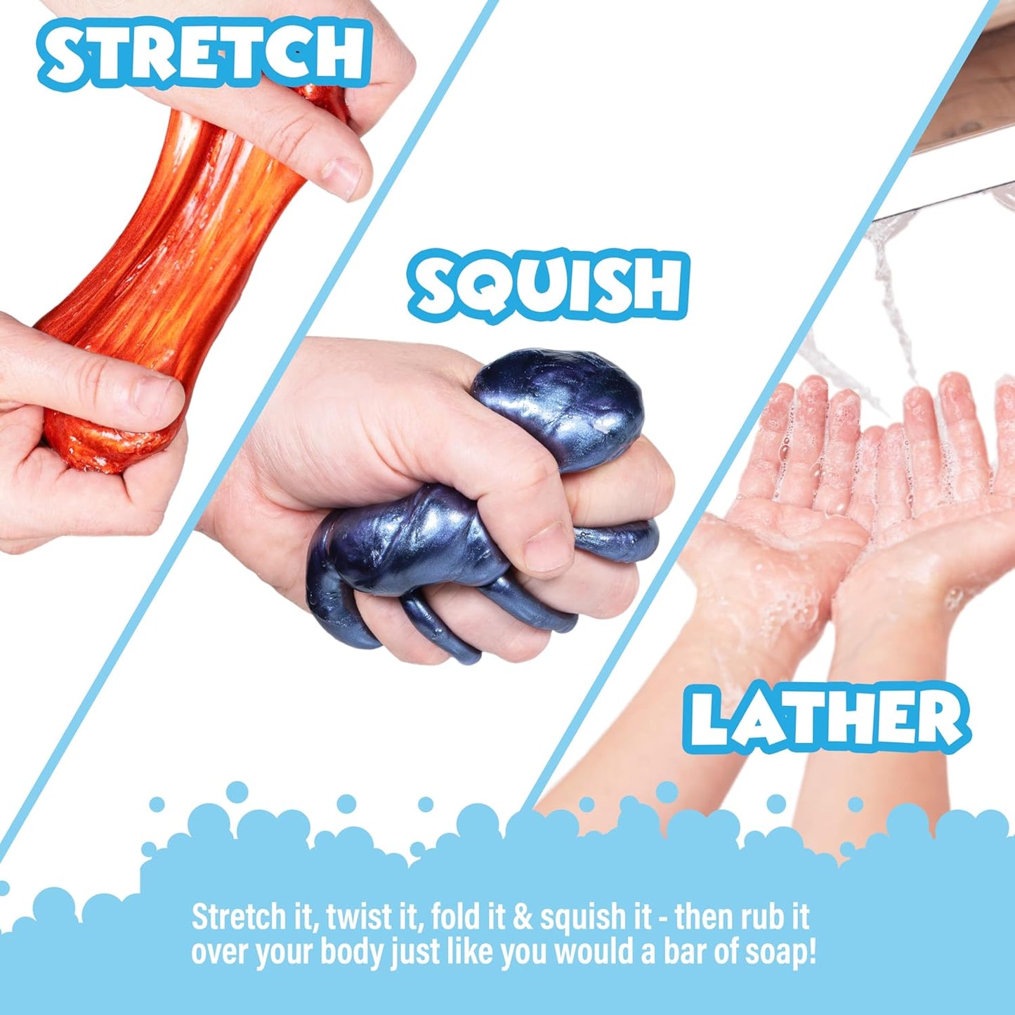 Tub Works™ Cosmic Bath Slime™ Kinderseife Badespielzeug, 6er-Pack | Dehnbare, matschige Schleimseife für Kinderbad | Frische,, fruchtige Düfte | Ungiftig | Sensorisches Spielzeug für Kinder & Kleinkinder