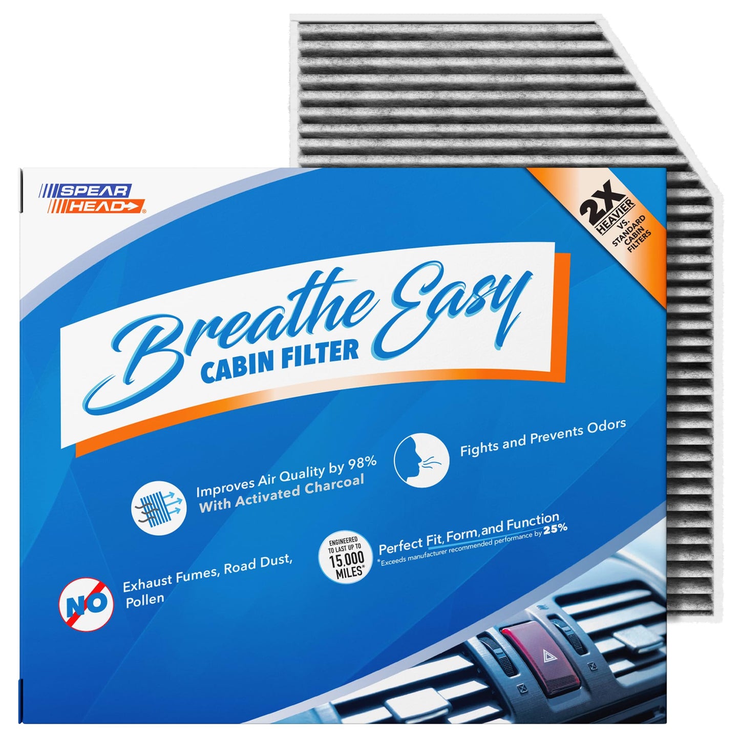 Spearhead Odor Defense Breathe Easy AC & Heater Cabin Filter | Fits Select 2016-2025 Toyota, Lexus, Subaru, 2016-2023 CX-9 Like OEM | Up to 25% Longer Lasting w/Activated Carbon (BE-157)