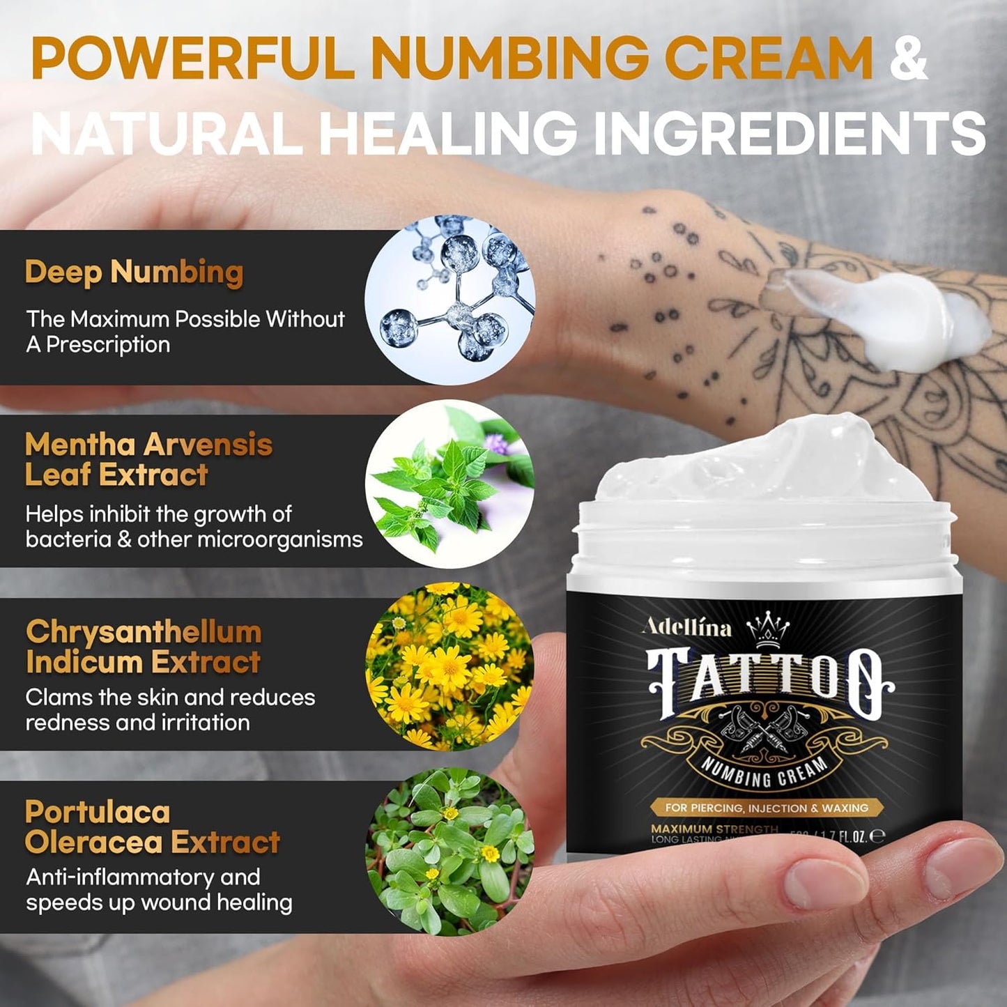 Tattoo Betäubungscreme für Tätowierungen, extra starke Betäubungscreme für Männer und Frauen, 50g/1.7oz