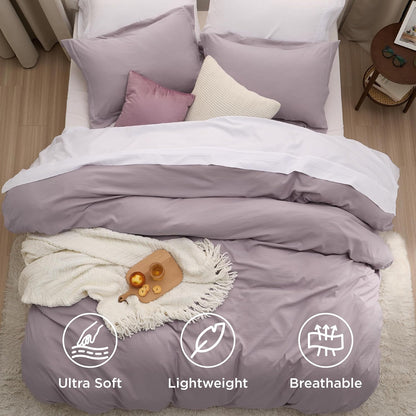 Funda nórdica blanca Bedsure, tamaño Queen, 3 piezas, aspecto de algodón prelavado, juego de cama extrasuave, incluye 1 funda nórdica de 228 x 228 cm con cierre de cremallera y 2 fundas de almohada, edredón no incluido