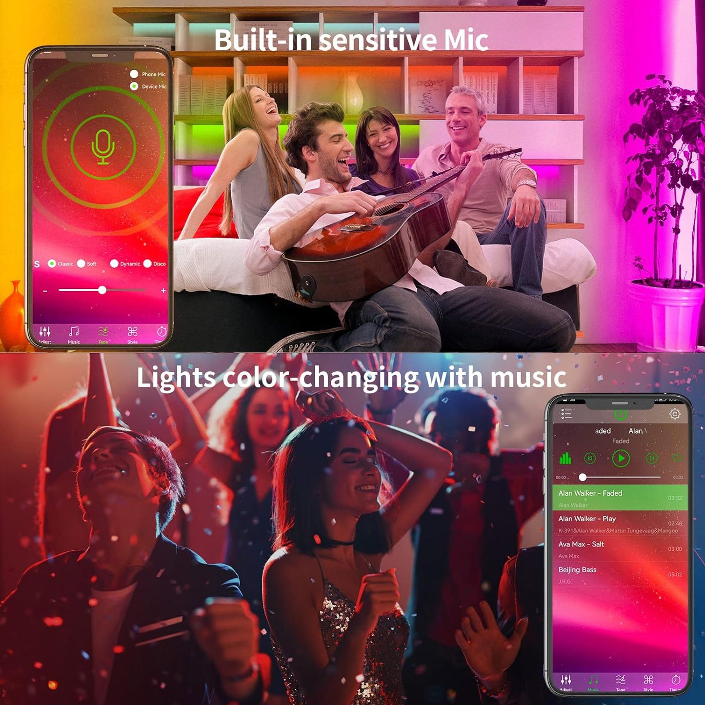 KSIPZE 100ft Led Strip Lights RGB Music Sync Color Changing Led Lights
