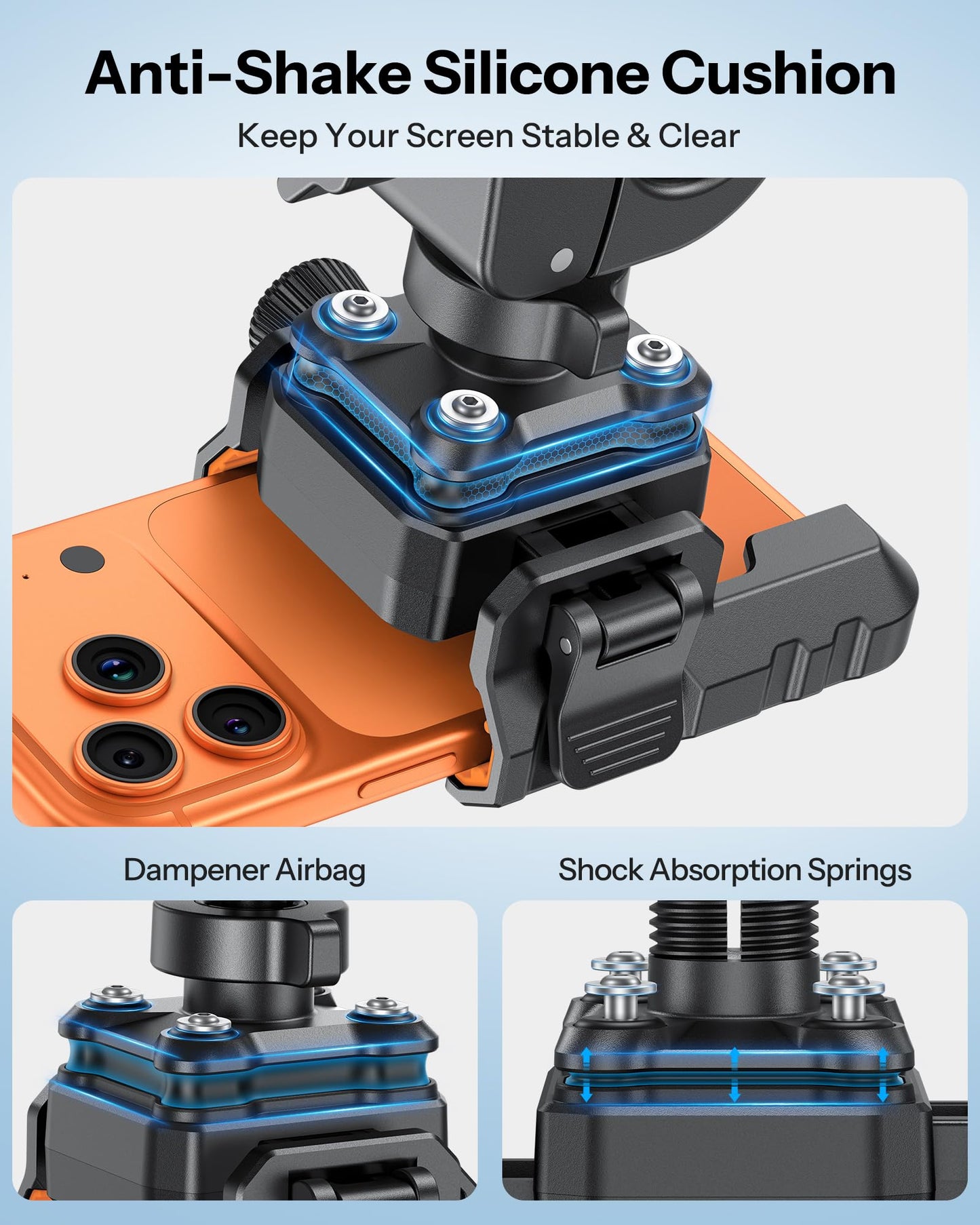 OMOTON BK01 Anti-Vibration Phone Mount, Quick Lock Shockproof Bike & Motorcycle Cell Phone Holder, Fits iPhone & Android for Riders on E-Bike, Stroller, Scooter, Fits Handlebars & Rearview Mirror