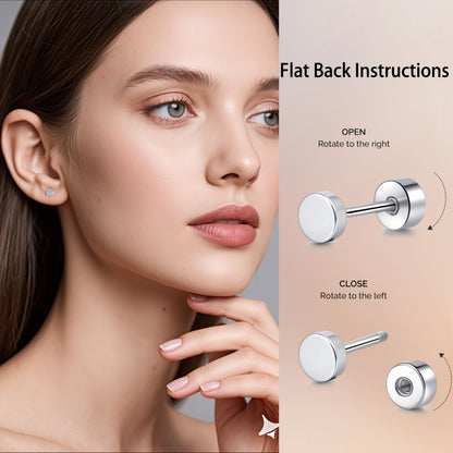 TitanHeart Hypoallergene Titan Ohrstecker Schraubverschluss Flachpunkt-Ohrstecker 3mm-5mm Einfache Klassische Helix Tragus Knorpel Ohrläppchen Ohrstecker für Frauen Männer (Schwarz, 5mm)
