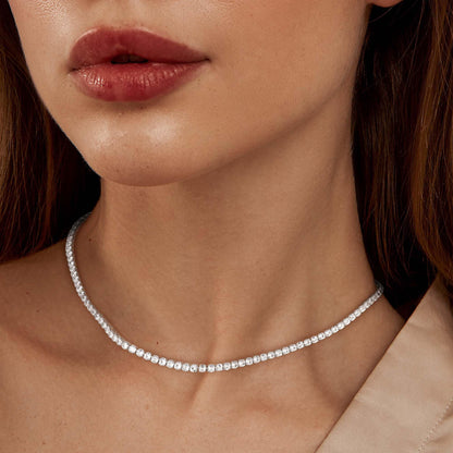 Robaice Tennis-Halskette für Damen, 14 Karat vergoldete Strass-Halskette für Frauen, zierliche Cubic Zirkonia geschliffene Kunst-Diamant-Kette 2 mm