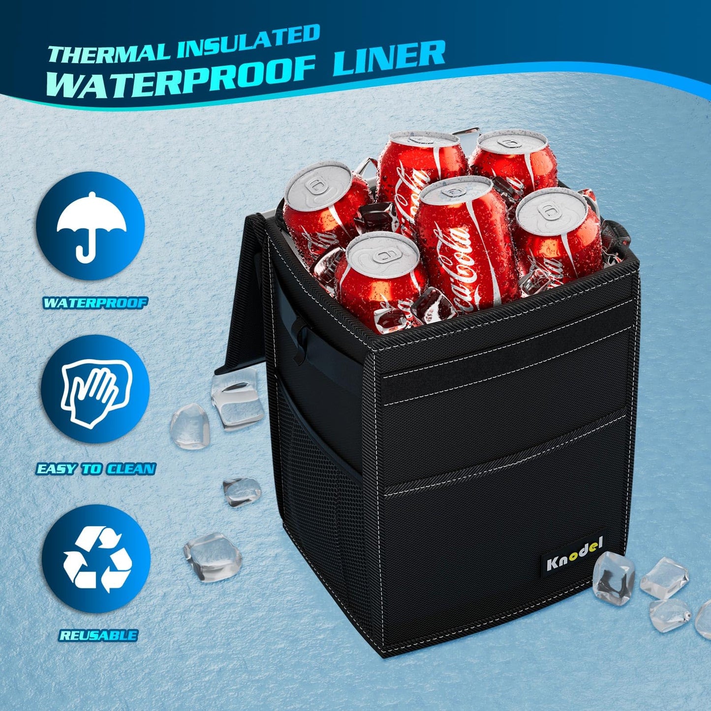 K KNODEL Car Trash Can, Waterproof Auto Garbage Can, Car Trash Can with Lid, Leak-Proof Car Storage Bag, Car Bin Hanging (Medium, Black)