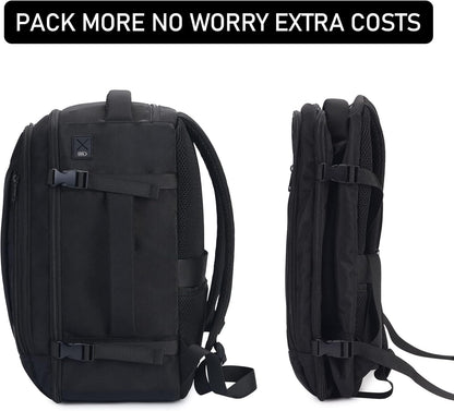 ECOHUB 16'' Reise-Rucksack Handgepäck Unterseat-Rucksack Persönlicher Gegenstand Flugzeug-Reisetasche mit 13 Taschen Handgepäck Flaschenhalter USB-Ladeanschluss Casual Daypack für Frauen Männer Schwarz