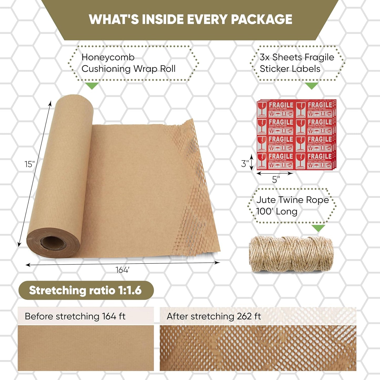 30,5cm x 30,5m Wabenpolsterpapier, Umzugszubehör. Umweltfreundliche Luftpolsterfolie zum Verpacken zerbrechlicher Gegenstände. Packpapier für Umzüge. Versandmaterial aus Kraftpapier.