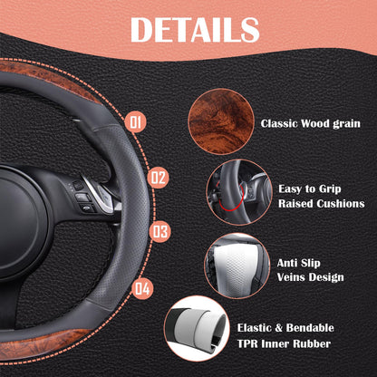 CAR PASS Line Rider Mikrofaser-Leder Sportlicher Lenkradbezug Universal Passend für 95% LKW, SUV, PKW, 36,8-38,1 cm Rutschfest Sicher Bequem Design (Schwarz-Grau)