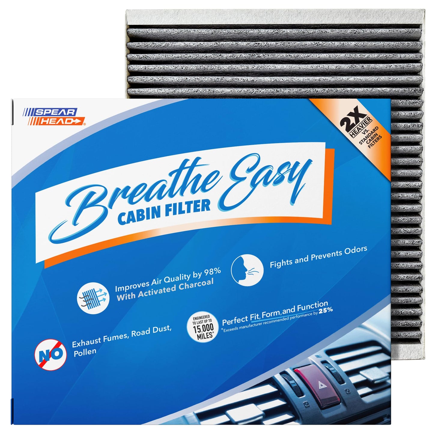 Spearhead Odor Defense Breathe Easy AC & Heater Cabin Filter | Fits Select 2016-2025 Toyota, Lexus, Subaru, 2016-2023 CX-9 Like OEM | Up to 25% Longer Lasting w/Activated Carbon (BE-157)