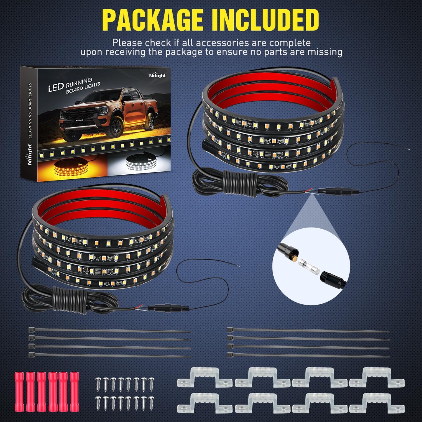 Nilight 4Pcs Car Underglow Neon Accent Strip Lights 252 LEDs RGB 8 Color Sound Active Function Music Mode with Wireless Remote Control Underbody Light Strips for Cars Van SUV Truck