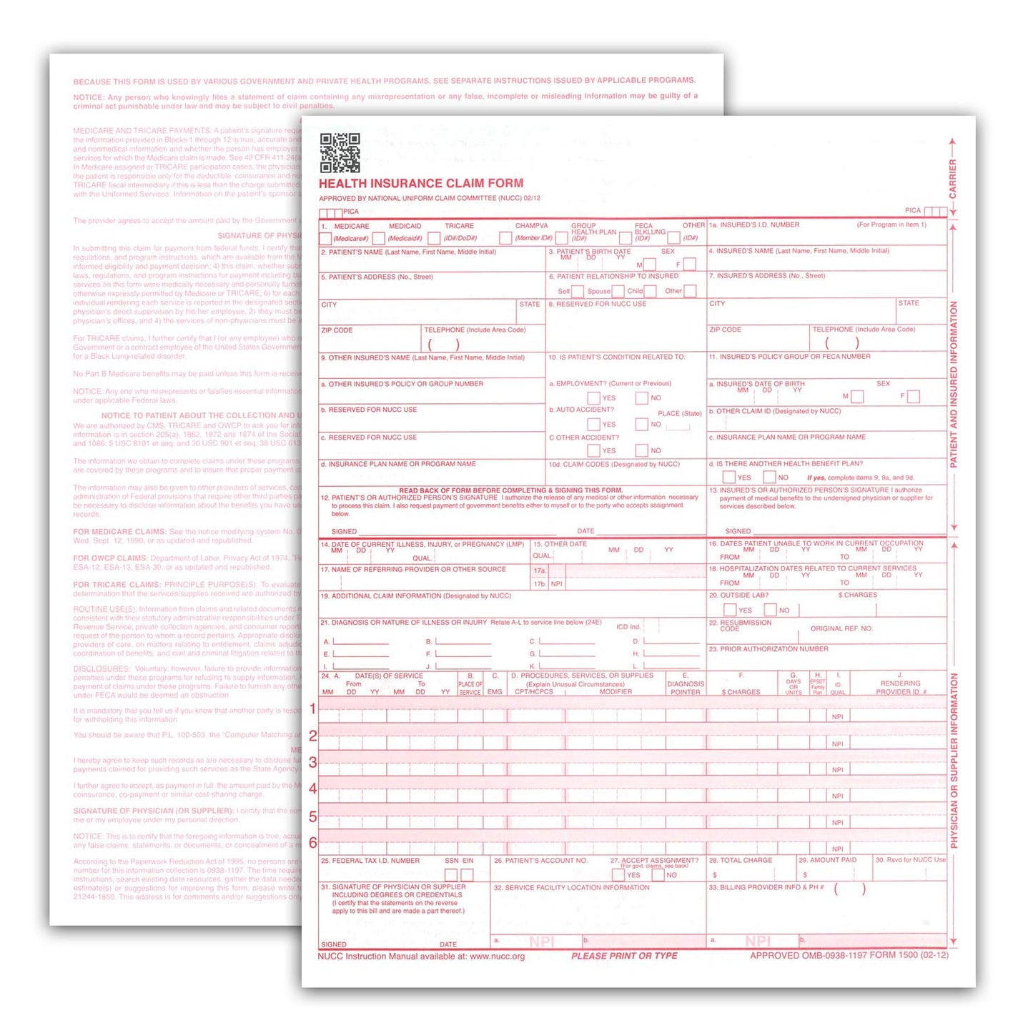 NextDayLabels - CMS 1500 / HCFA 1500 Insurance Claim Forms - Laser/Ink-Jet Compatible (New Version 02/12) Letter Size 8-12" x 11", 1000 Sheets Per Pack