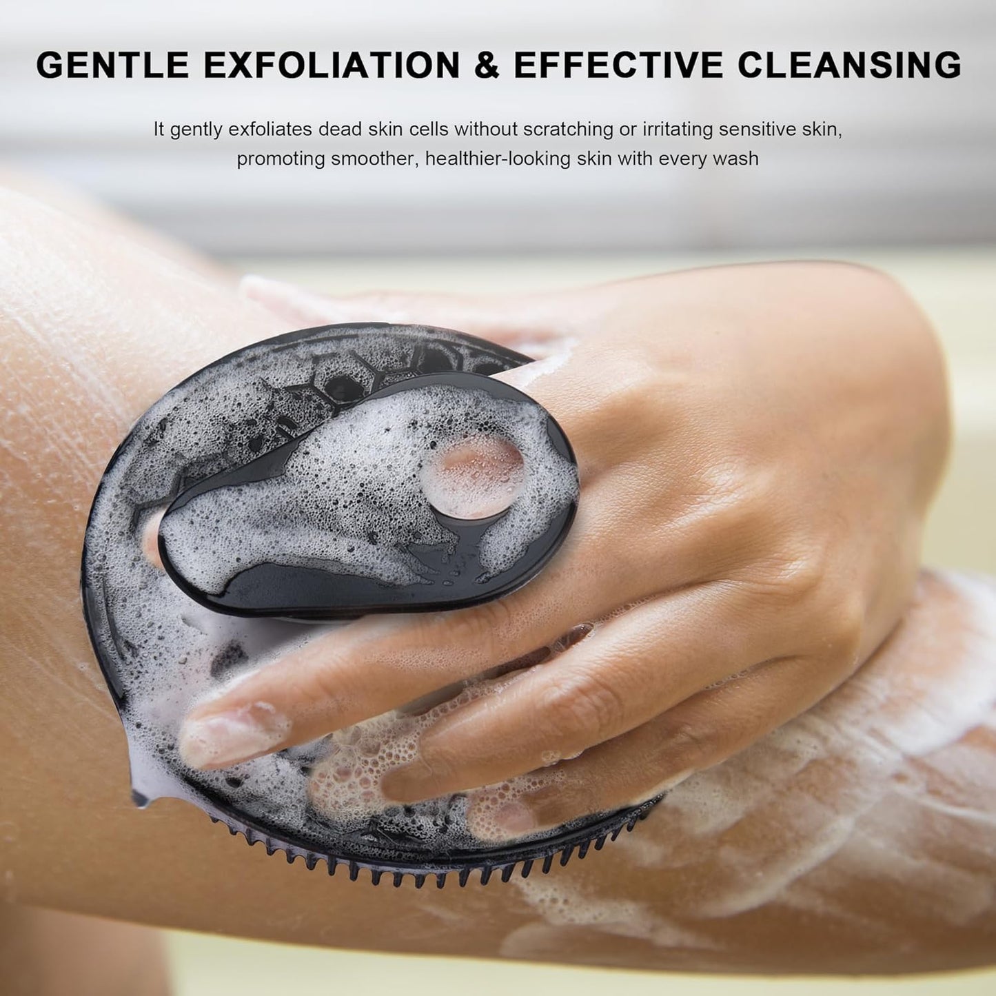 INNERNEED Duschbürste aus weichem Silikon in Lebensmittelqualität, Hand-Körperbürste zur Hautreinigung, sanftes Peeling, gute Schaumbildung (Schwarz)