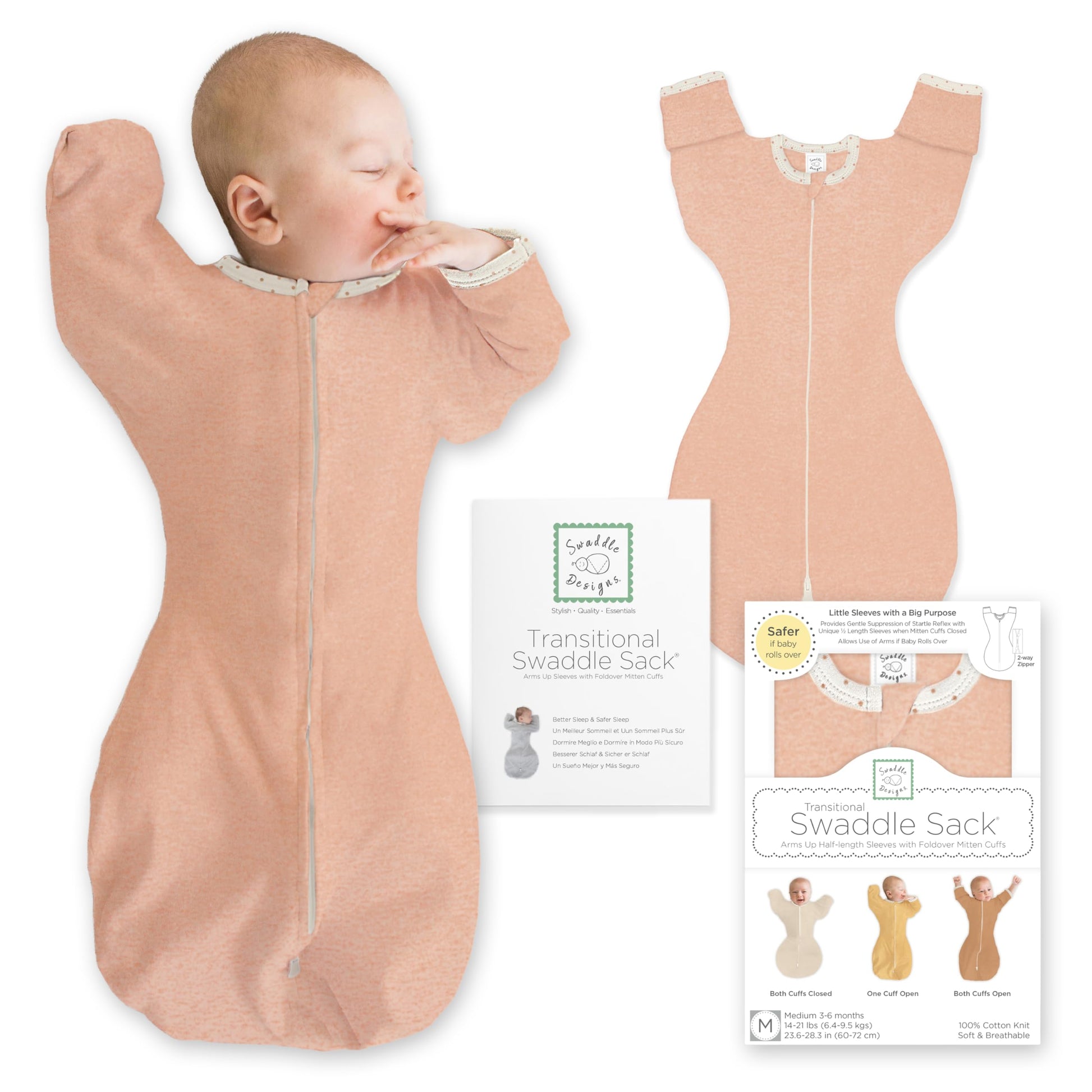 SwaddleDesigns Swaddle Sack with Arms Up Half-Length Sleeves and Mitten Cuffs,