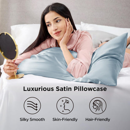 Bedsure Satin-Kissenbezug, Queen-Size, 2er-Pack, Seidenkissenbezügen ähnlich, seidige Kissenhüllen mit Hotelverschluss, Raumdeko, Valentinsgeschenke für Frauen und Männer, Grau, 50x75 cm