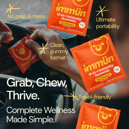 Grüns 3 x 28 Pack Immun Sugar Free Immunity Gummies with Vitamin C, Zinc, MCT Oil, & Turmeric - Daily Immune Support Supplement for Adults - Sour Pineapple Flavor (28 Count) (Pack of 3)