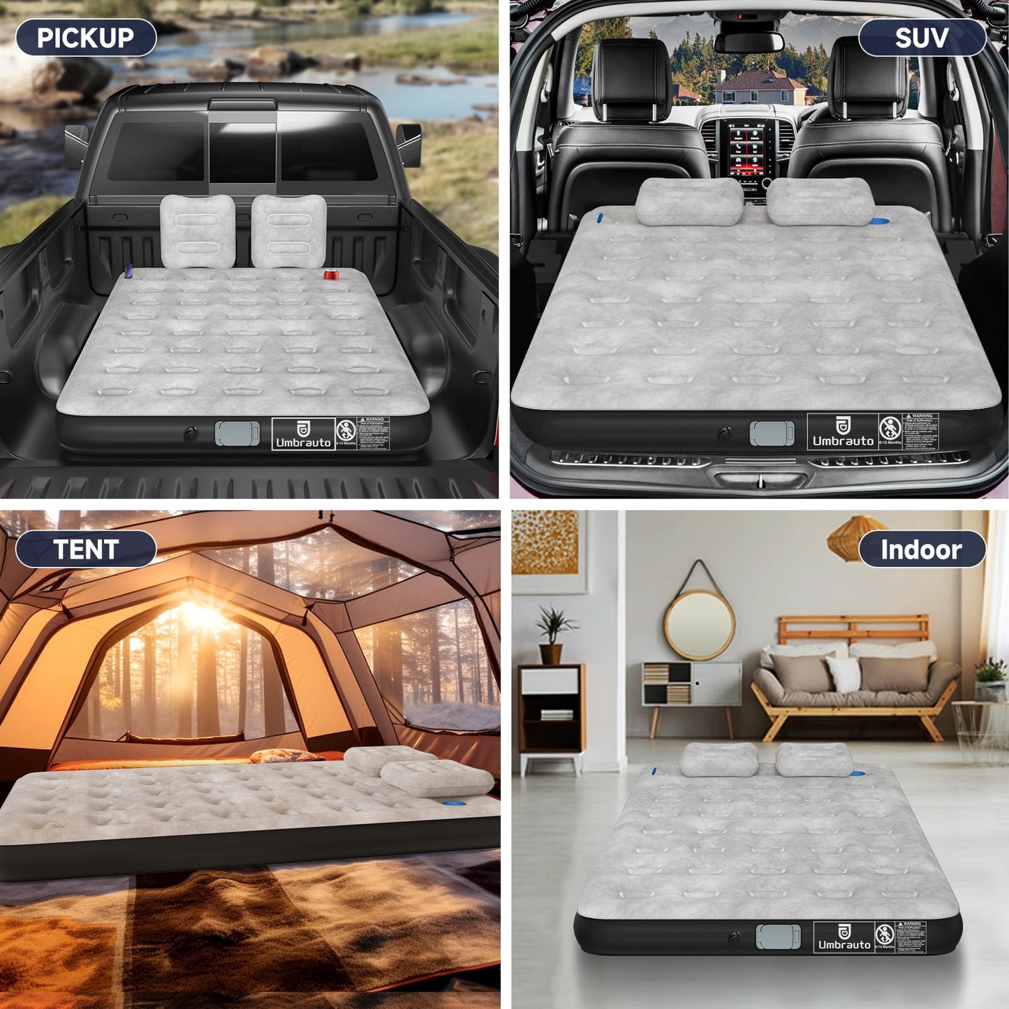 Umbrauto Car Air Mattress Backseat| Inflatable Truck Back Seat Camping Airbed for SUV Rear Seat, Blow Up Sleeping Travel Bed for Van Trunk with Pump & Pillows