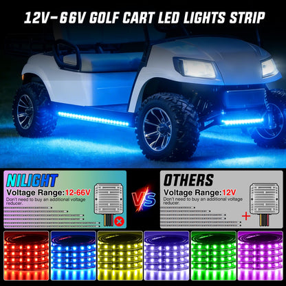 Nilight 6PCS Golf Cart Underbody Light Kit with Canopy Lights Dream Color Multi-Mode Neon Accent Lighting APP Remote Control Sound Active Music Sync IP67 Waterproof 12V-66V for EZGO Yamaha Club Car