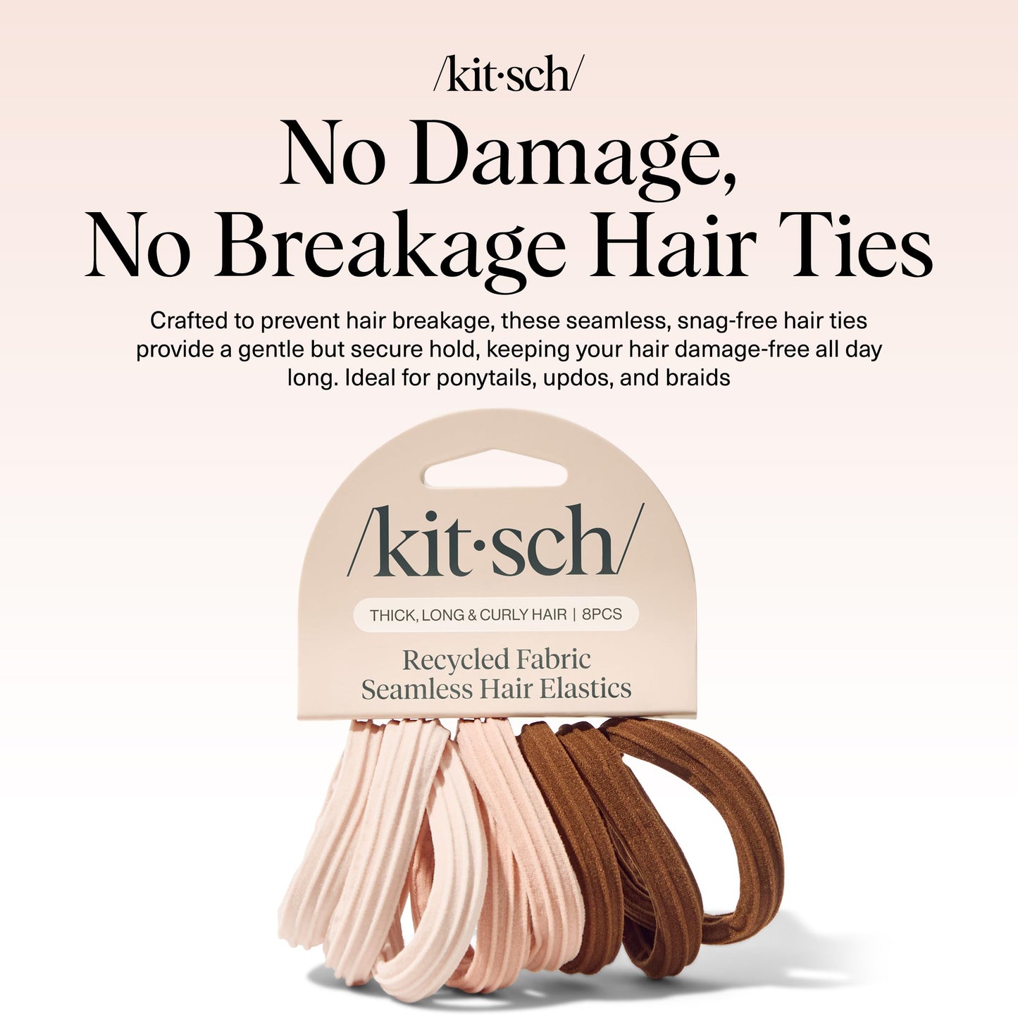 Kitsch Schwarze Haargummis ohne Haarschäden – Starke, dehnbare Haarbänder | Weiche Nylon-Pferdeschwanzhalter, ziepen nicht, ideal für Hochsteckfrisuren und Zöpfe | Ideale Geschenke für Frauen – Schwarz, 20 Stück