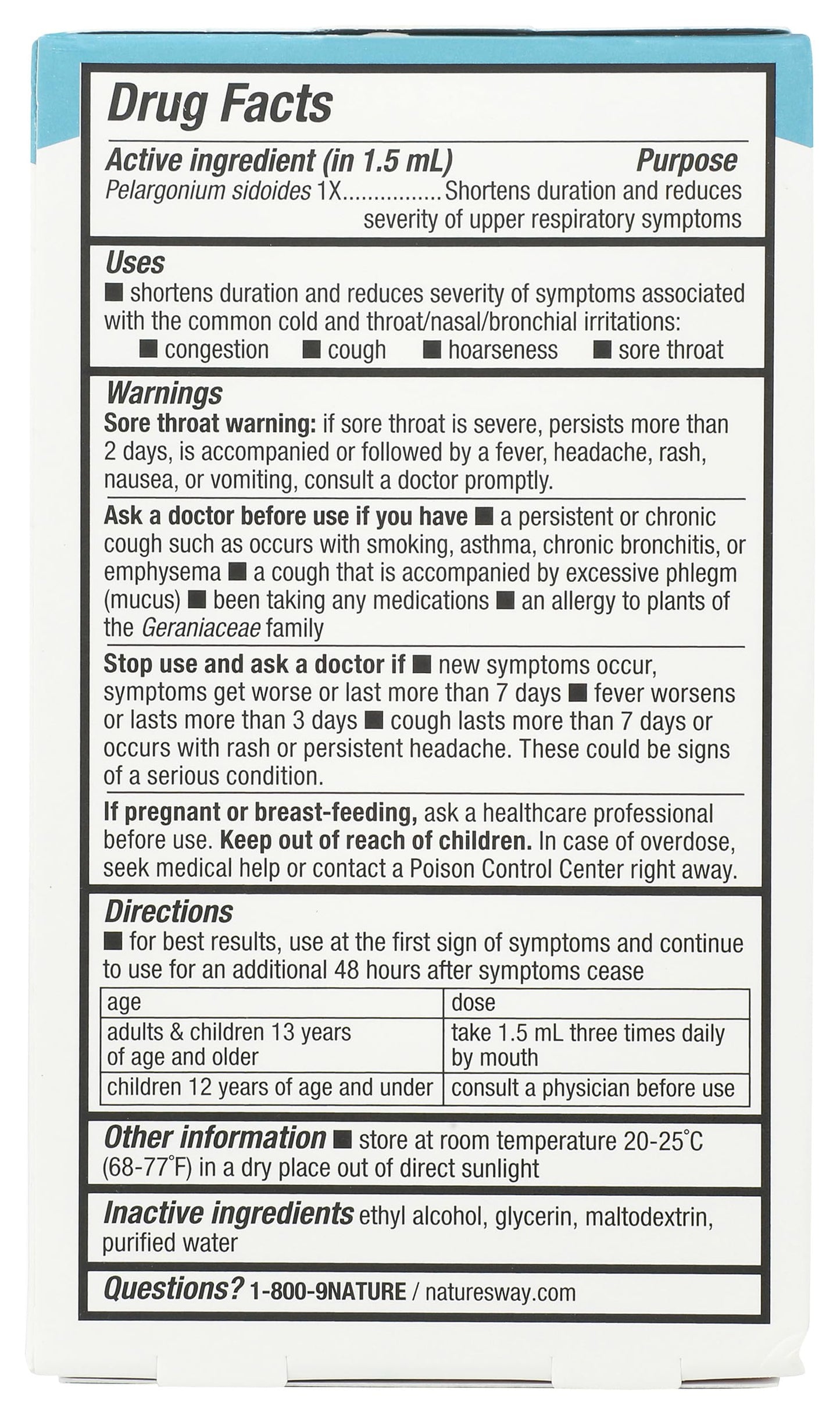 Nature's Way Umcka Cold Relief Drops, Homeopathic Cold Medicine, Shortens Duration & Reduces Severity of Cough, Congestion, Sore Throat & Hoarseness, 2 Fl oz